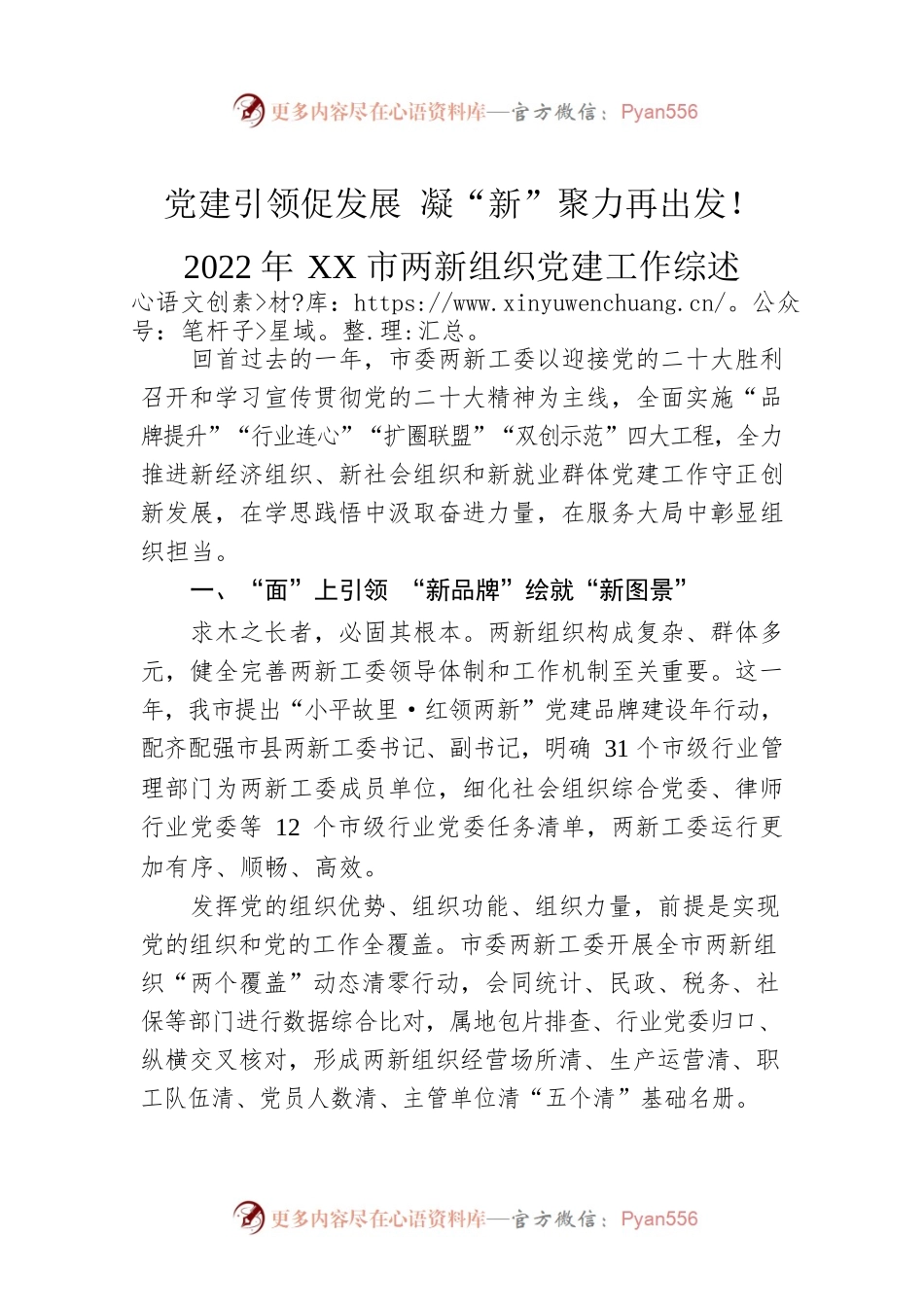 党建引领促发展 凝“新”聚力再出发！2022年XX市两新组织党建工作综述（20230128）.docx_第1页