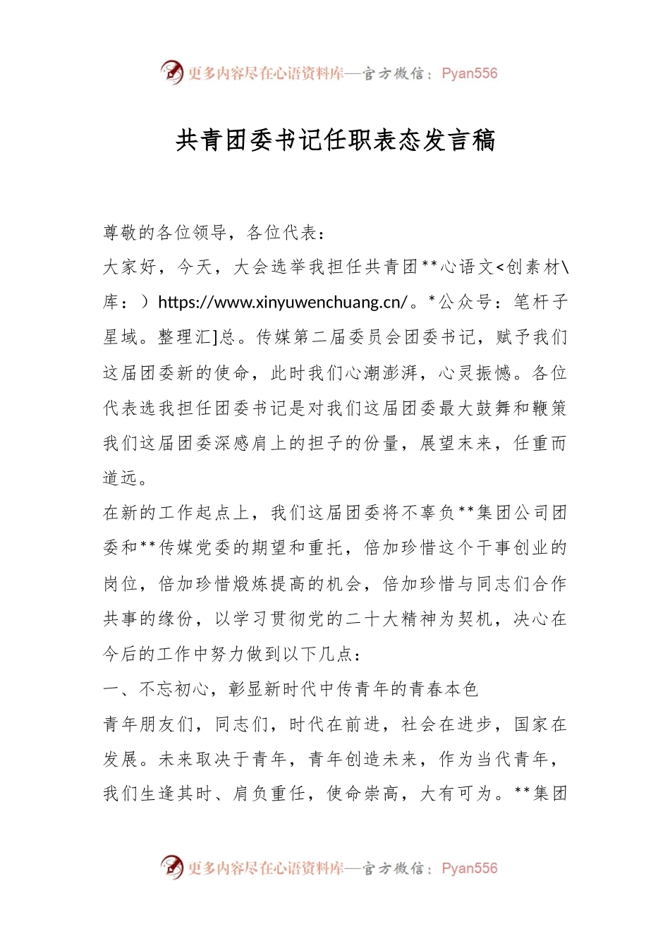 共青团委书记任职表态发言稿.docx_第1页