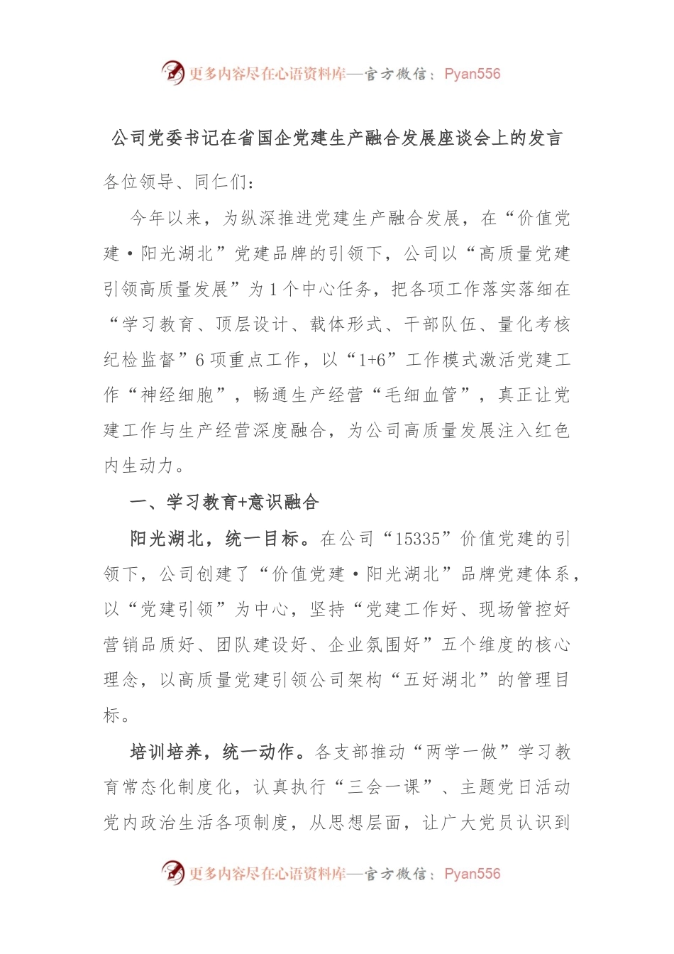 公司党委书记在省国企党建生产融合发展座谈会上的发言.docx_第1页