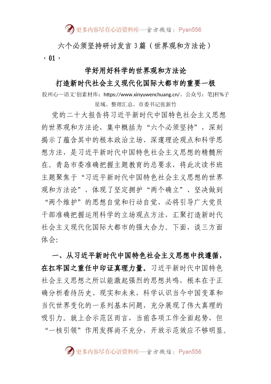 六个必须坚持研讨发言3篇.docx_第1页