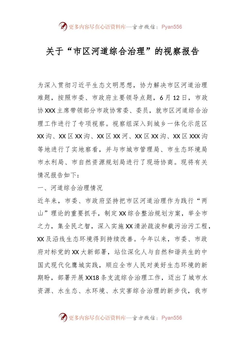 关于“市区河道综合治理”的视察报告.docx_第1页