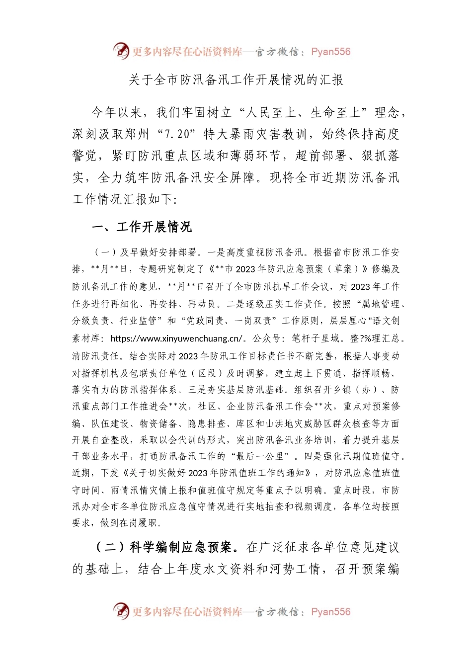 全市防汛备汛工作开展情况的汇报.docx_第1页