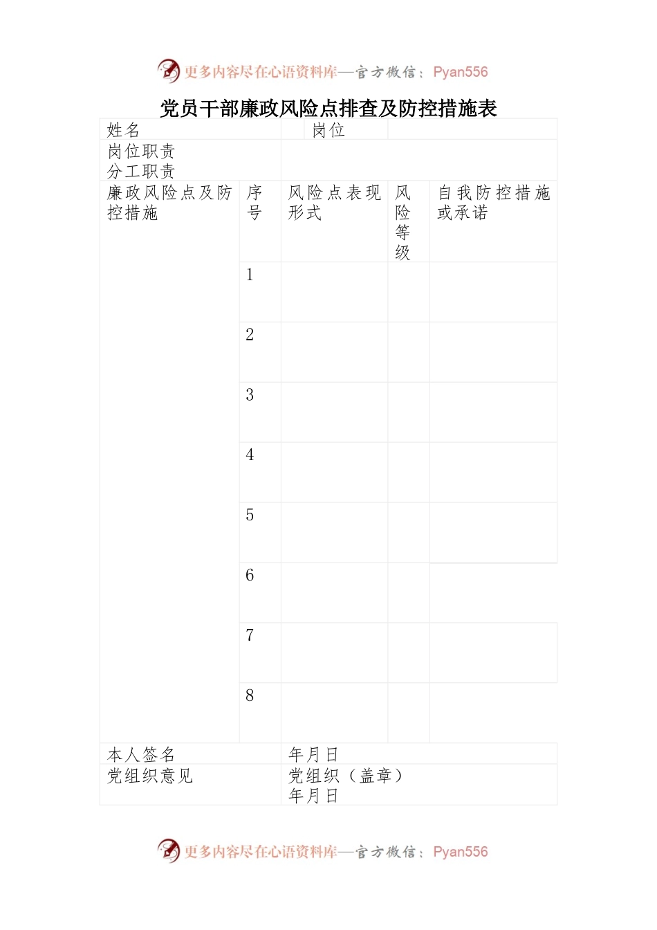 党员干部廉政风险点排查及防控措施表.docx_第1页