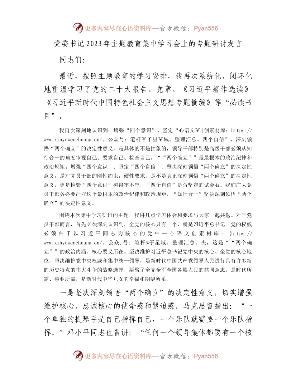 党委书记2023年主题教育集中学习会上的专题研讨发言.docx_第1页