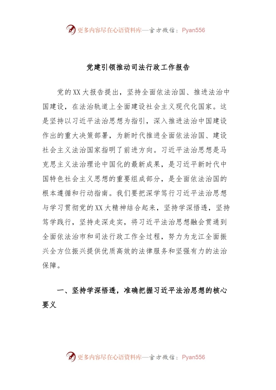 党建引领推动司法行政工作报告.docx_第1页