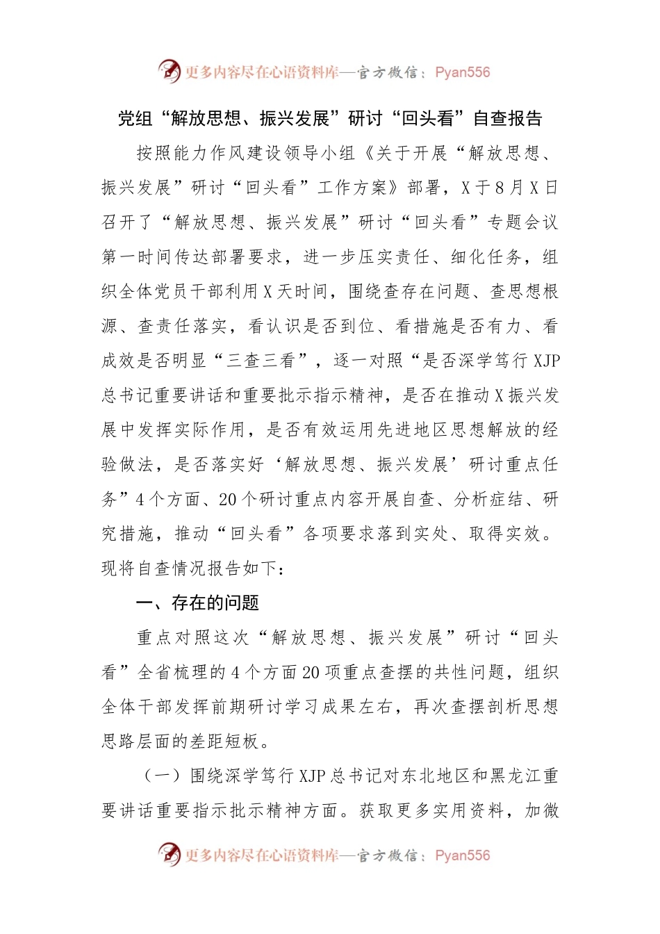 党组“解放思想、振兴发展”研讨“回头看”自查报告.docx_第1页