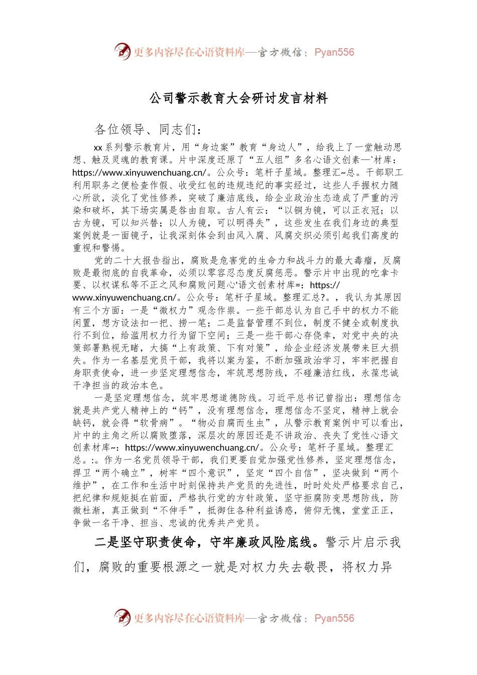 公司警示教育大会研讨发言材料.docx_第1页