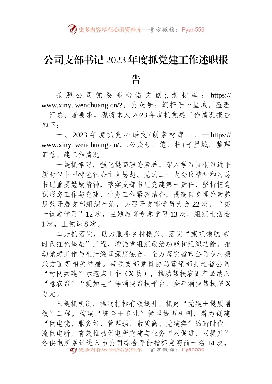 公司支部书记2023年度抓党建工作述职报告.docx_第1页