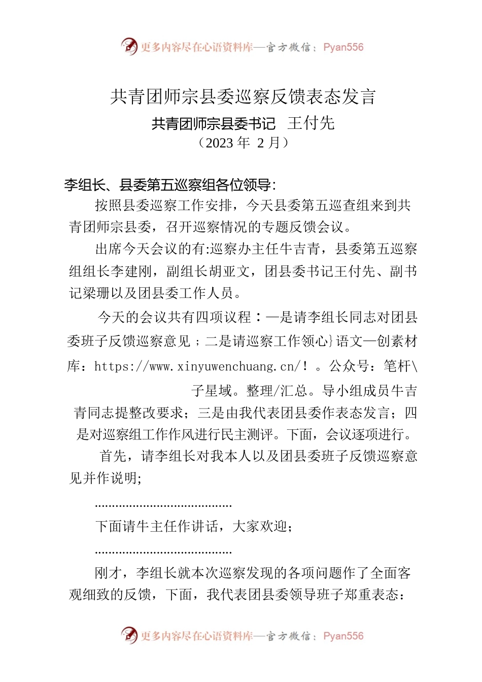 共青团XX县委巡察反馈会表态发言.docx_第1页