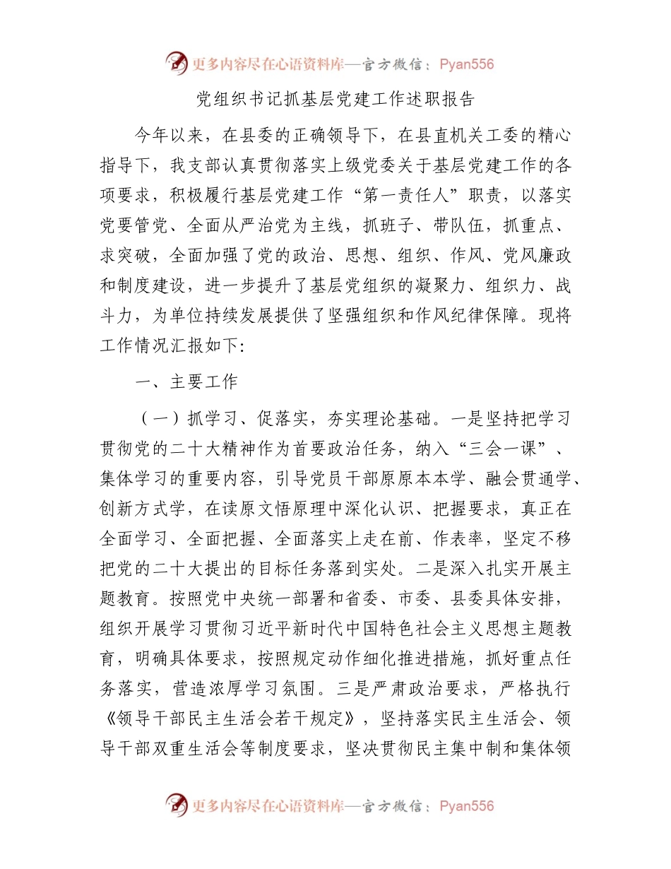 党组织书记抓基层党建工作述职报告.docx_第1页