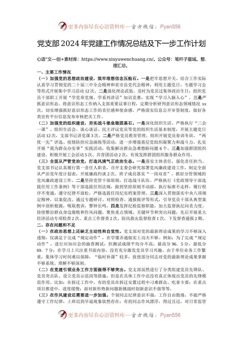 党支部2024年党建工作情况总结及下一步工作计划.docx_第1页