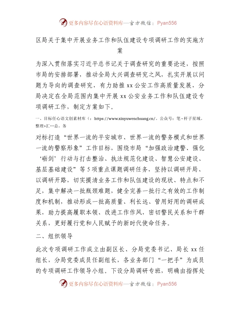 公安系统开展业务工作和队伍建设专项调研工作实施方案（大兴调查研究）.docx_第1页