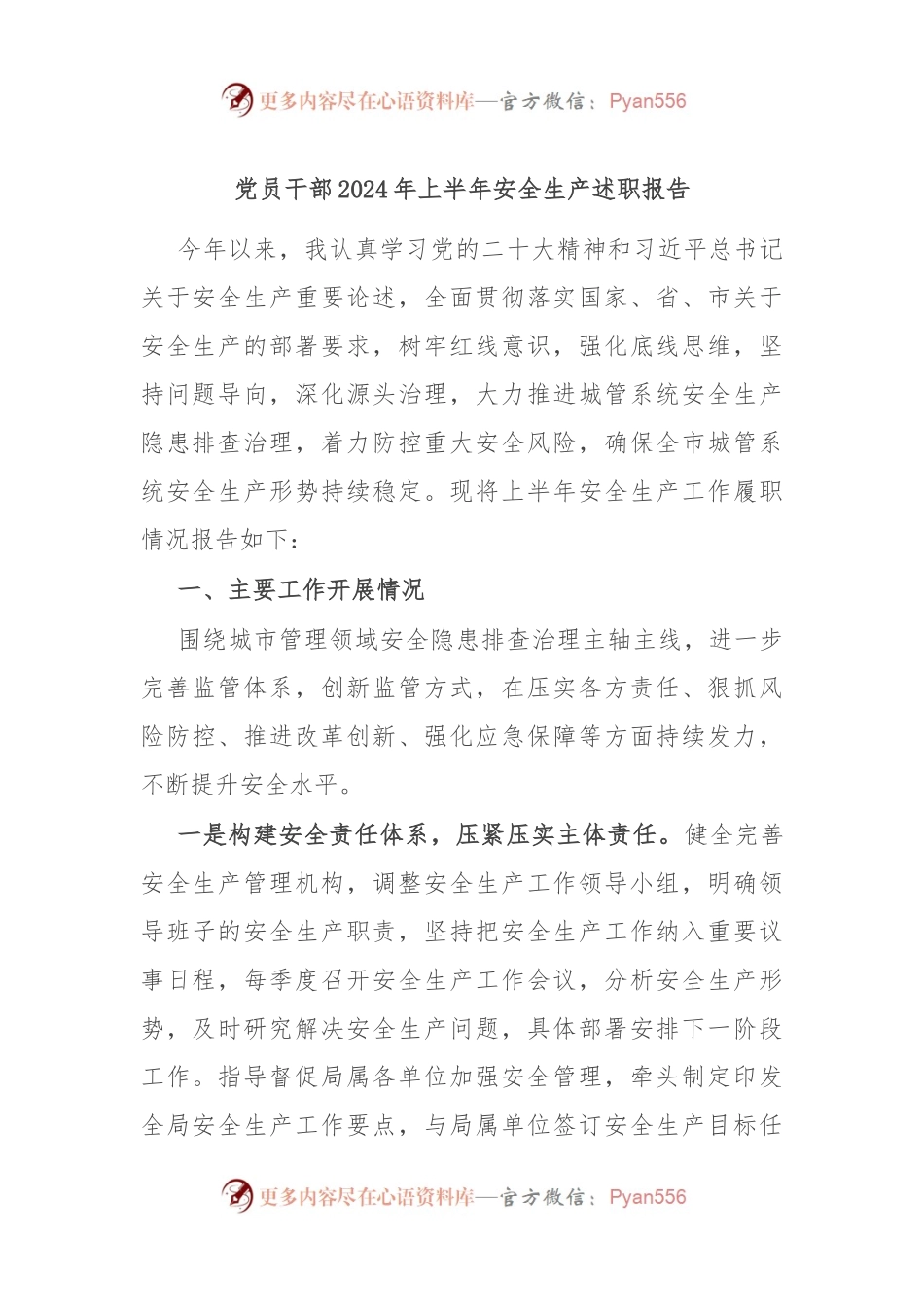 党员干部2024年上半年安全生产述职报告.docx_第1页