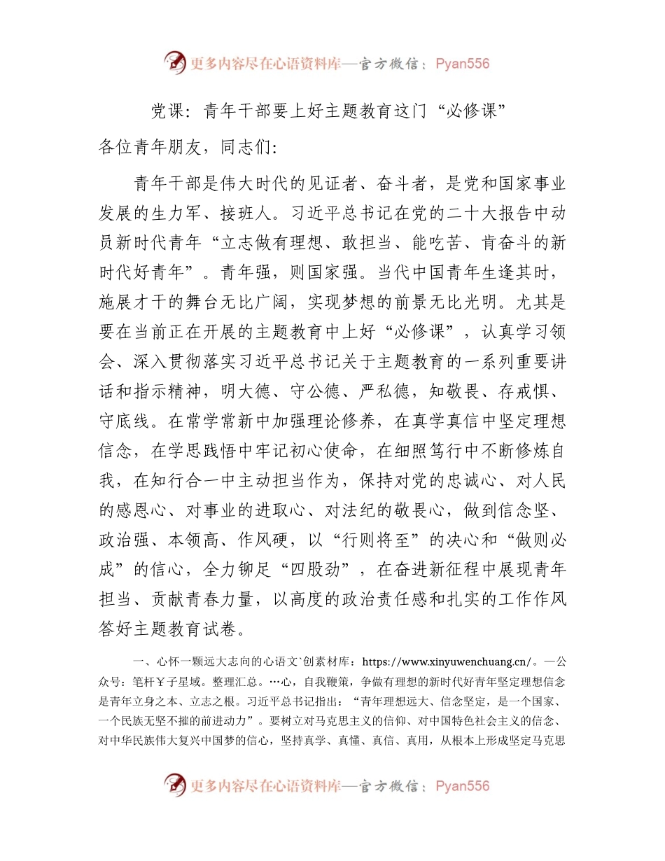 党课：青年干部要上好主题教育这门“必修课”.docx_第1页