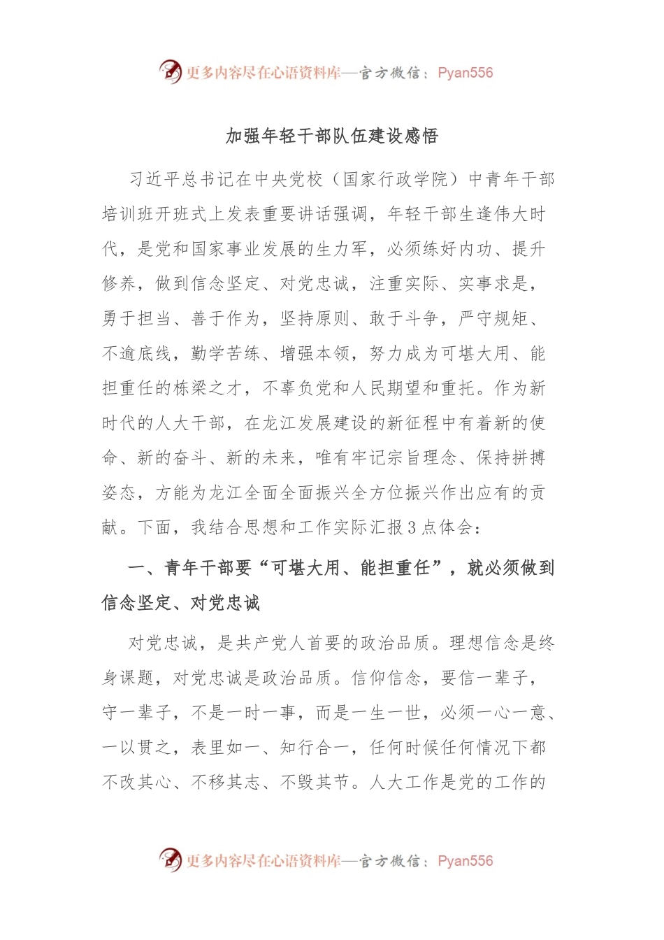 加强年轻干部队伍建设感悟.docx_第1页