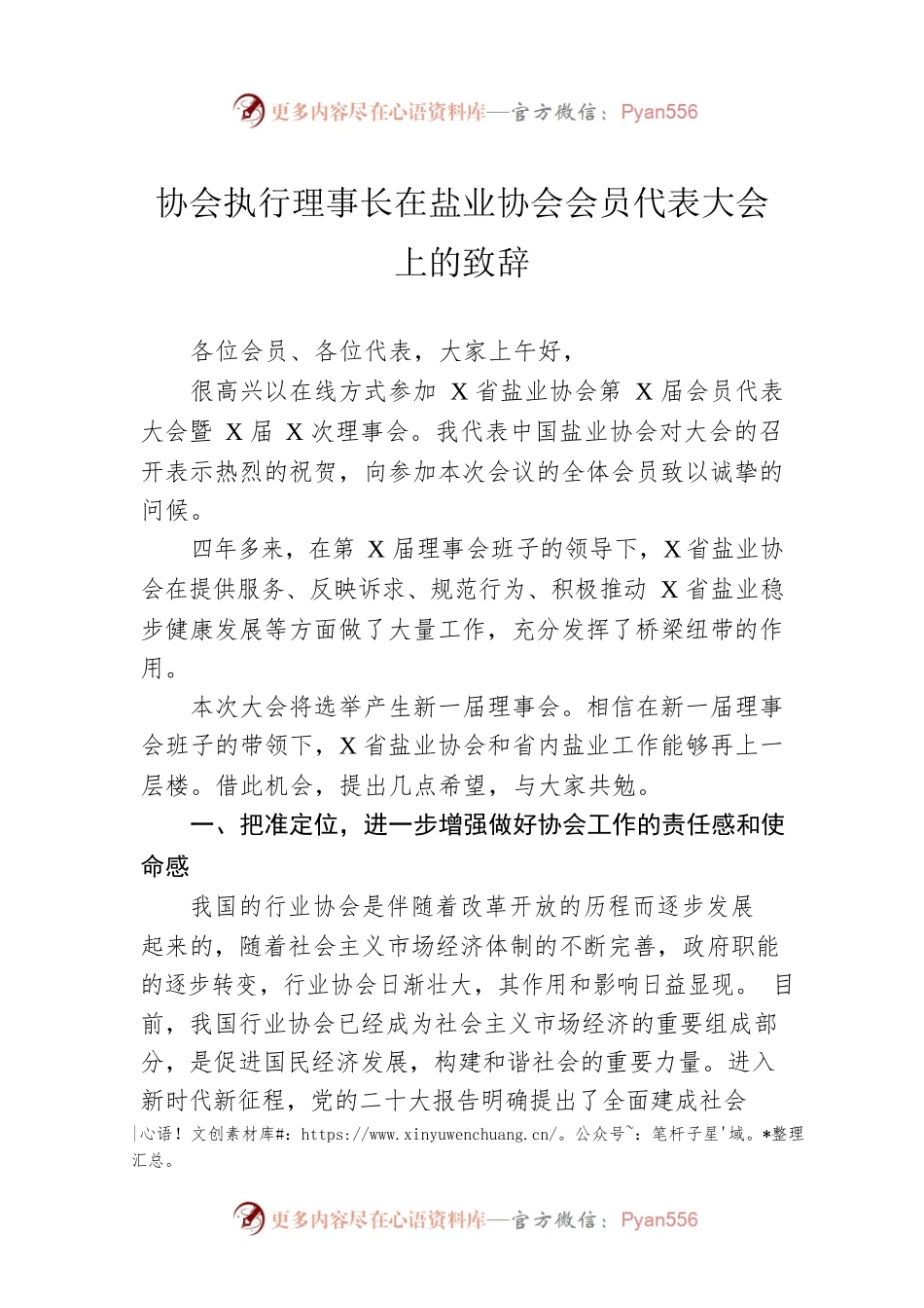 协会执行理事长在盐业协会会员代表大会上的致辞.docx_第1页