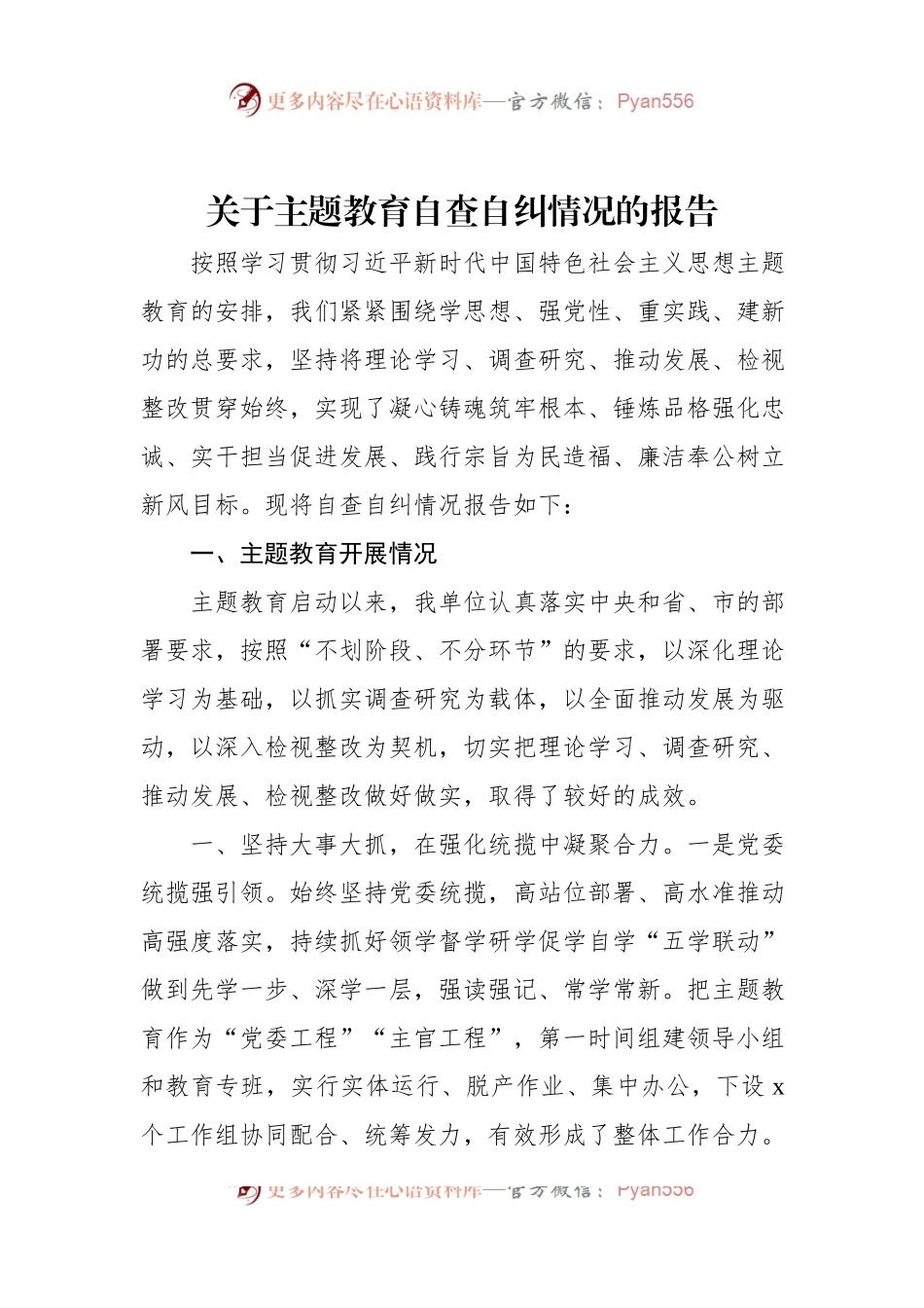 关于主题教育自查自纠情况的报告.docx_第1页