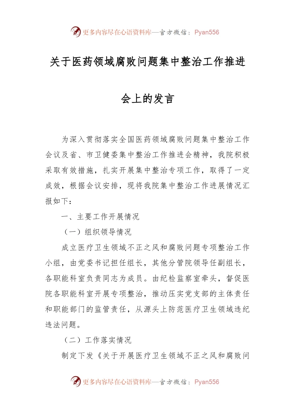 关于医药领域腐败问题集中整治工作推进会上的发言.docx_第1页
