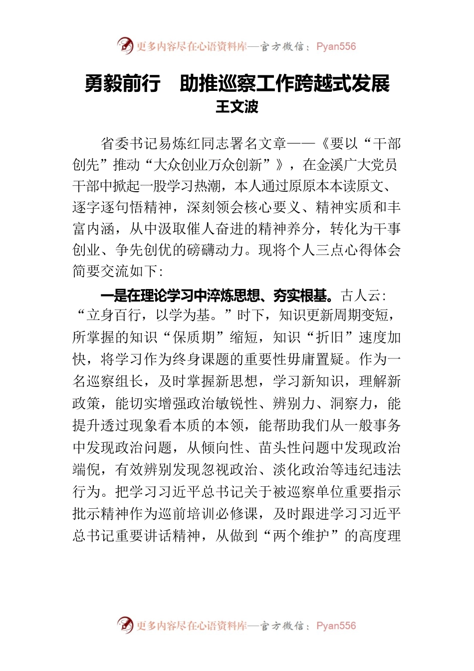 勇毅前行  助推巡察工作跨越式发展.docx_第1页