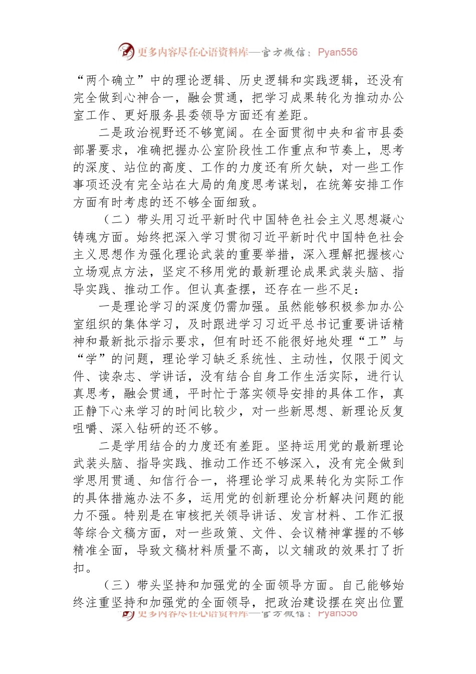 办公室领导民主生活会六个带头个人检视材料.docx_第2页