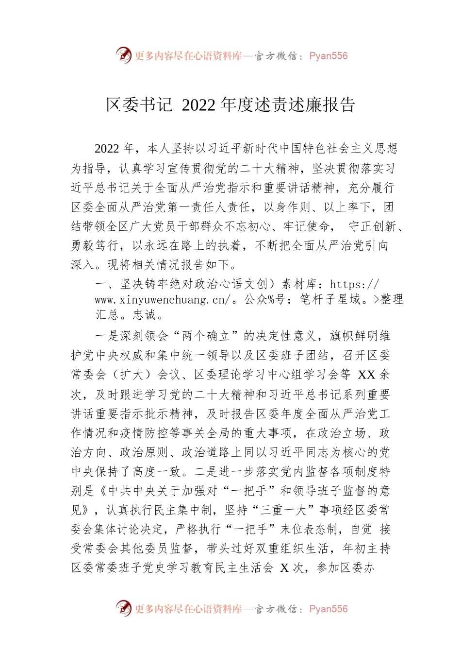 区委书记2022年度述责述廉报告.docx_第1页