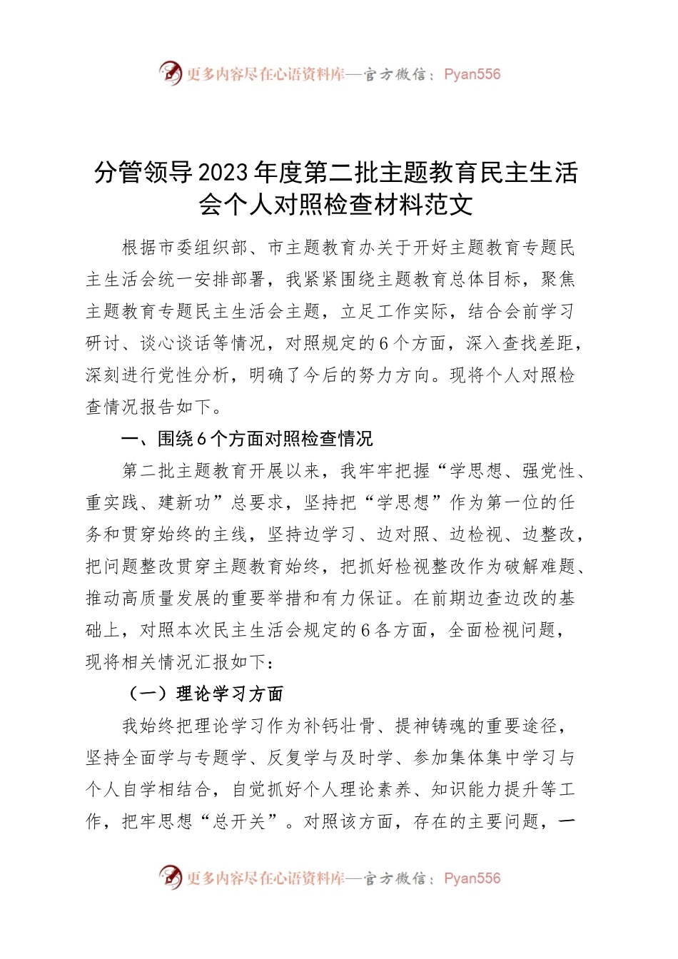 分管领导2023年度主题教育民主生活会个人对照检查材料（副职，班子成员，学习、素质、能力、担当、作风、廉洁，检视剖析，发言提纲第二批）六个方面20240108.docx_第1页