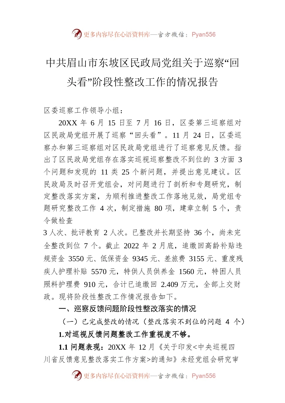 区民政局党组关于巡察“回头看”阶段性整改工作的情况报告（20220527）.docx_第1页