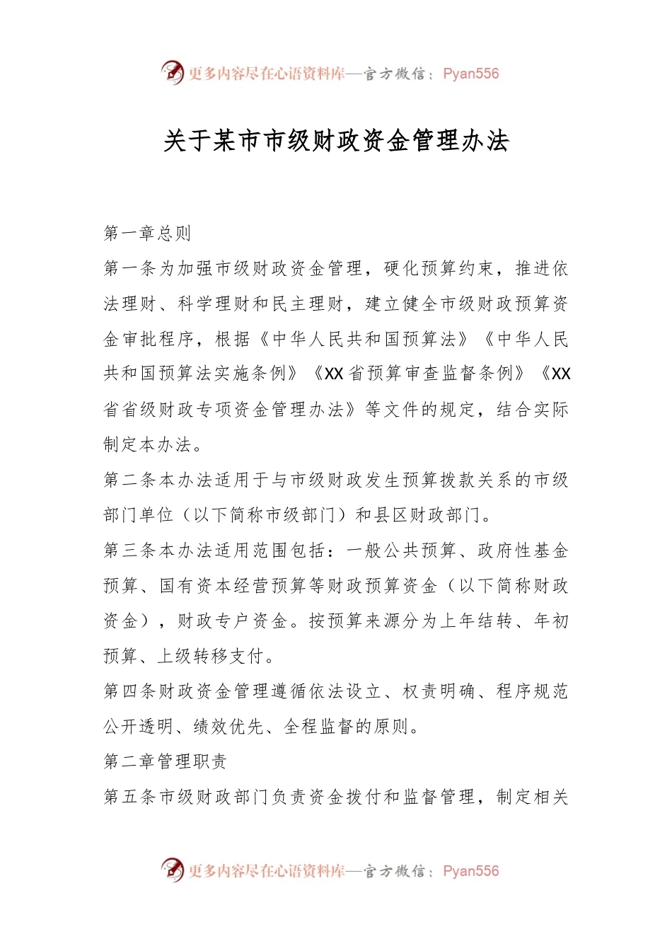 关于某市市级财政资金管理办法.docx_第1页