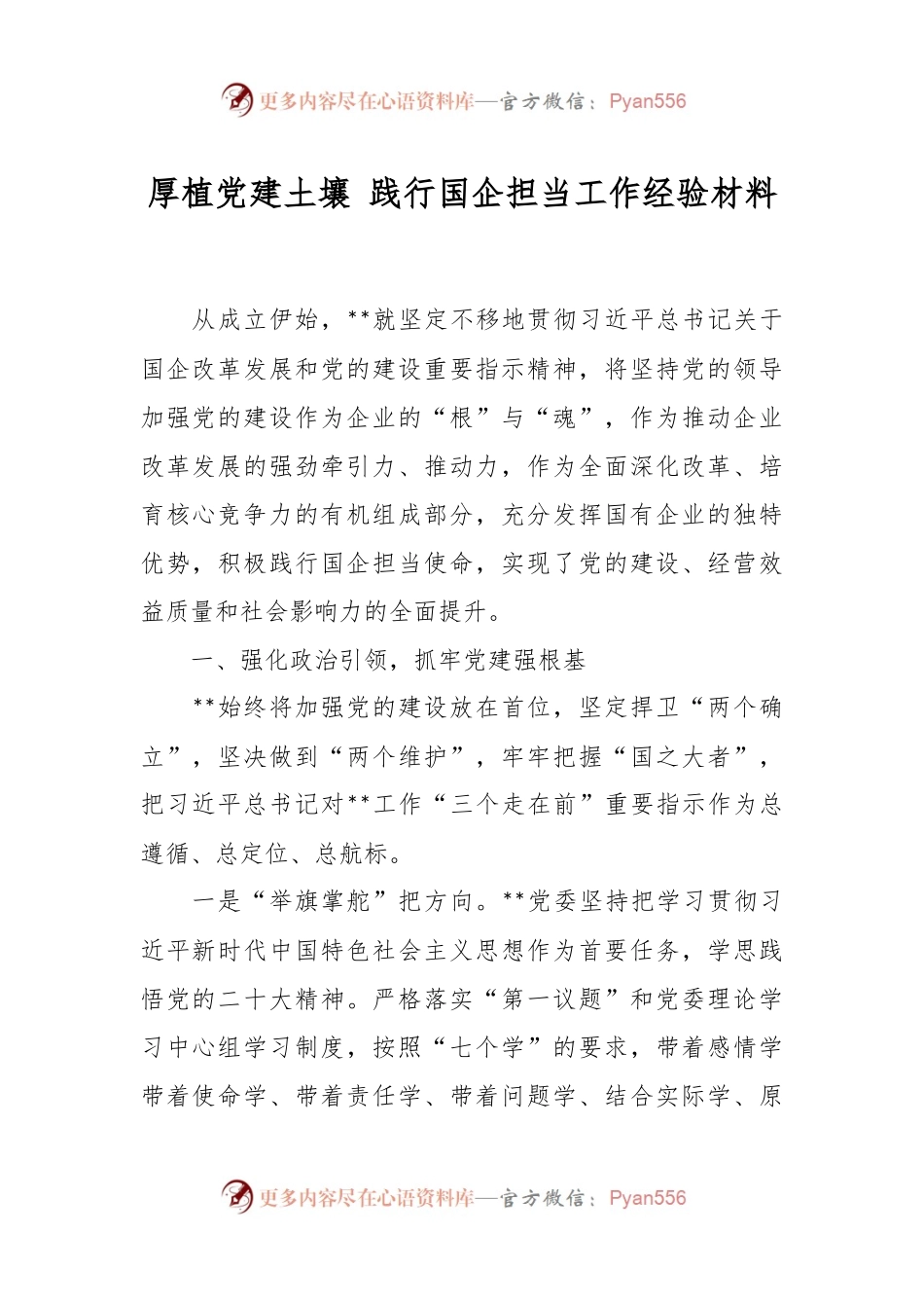 厚植党建土壤 践行国企担当工作经验材料.docx_第1页