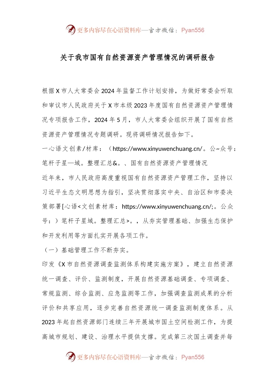 关于我市国有自然资源资产管理情况的调研报告.docx_第1页