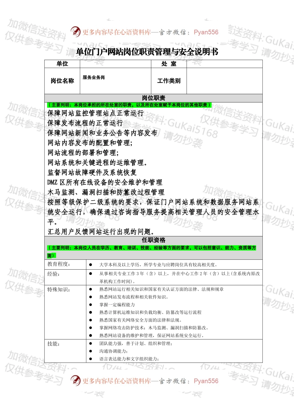 单位门户网站岗位职责管理与安全说明书.docx_第1页