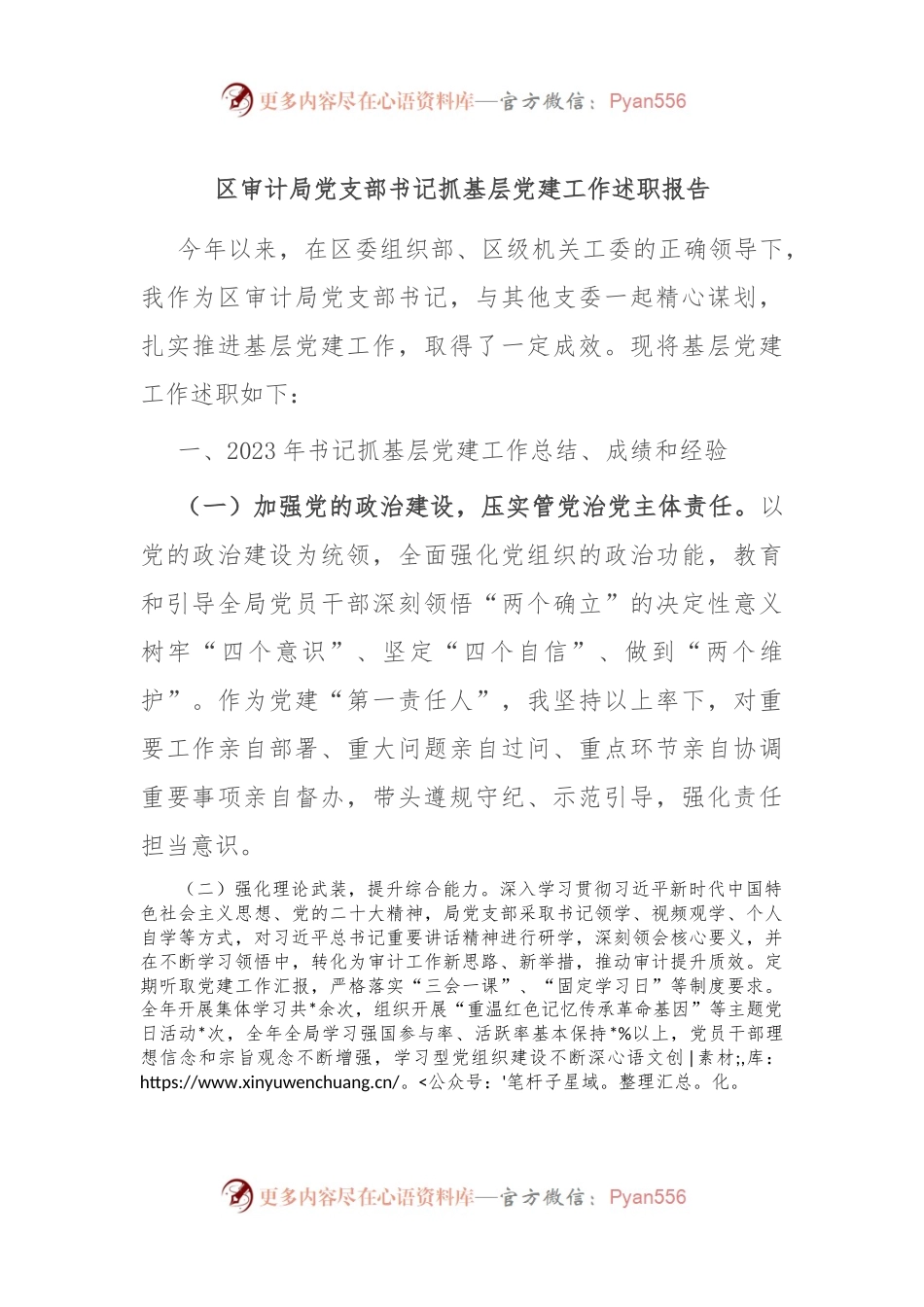 区审计局党支部书记抓基层党建工作述职报告.docx_第1页
