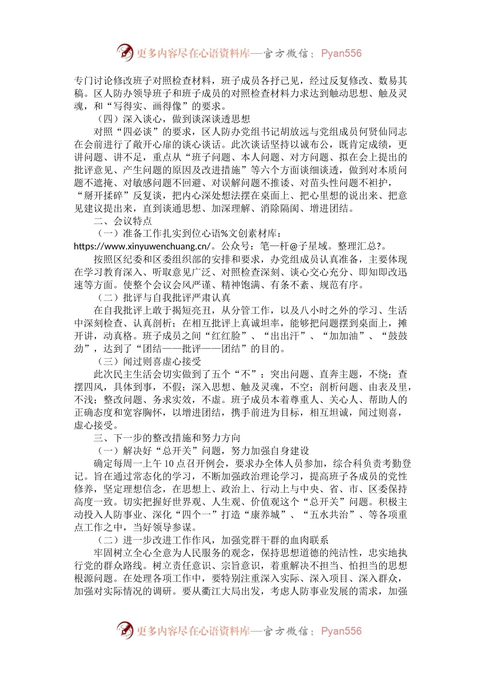 区人防办民主生活会召开工作情况报告.docx_第2页