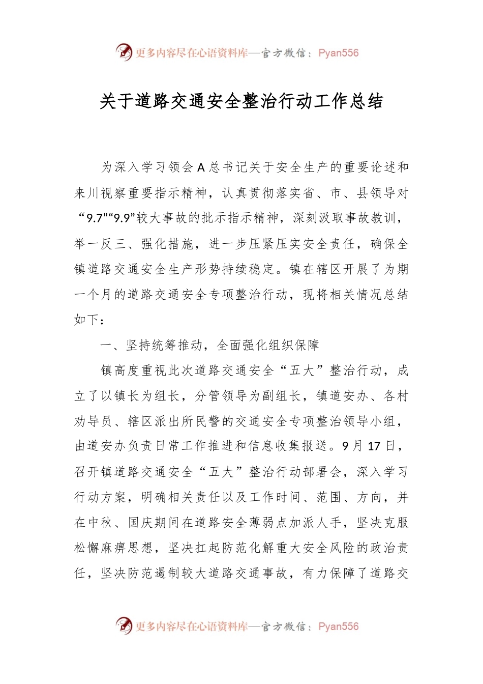 关于道路交通安全整治行动工作总结.docx_第1页