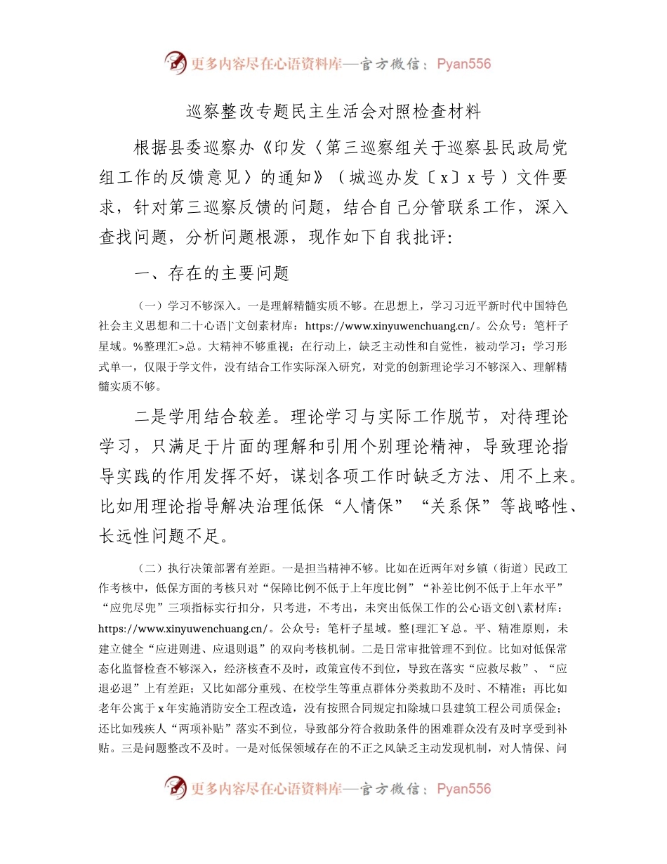副局长巡察整改专题民主生活会个人对照检查3200字.docx_第1页