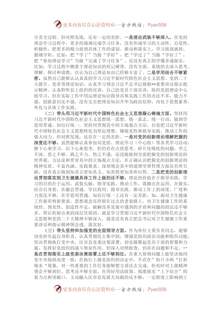 卫生健康局局长2022年民主生活会个人对照检查材料.docx_第2页