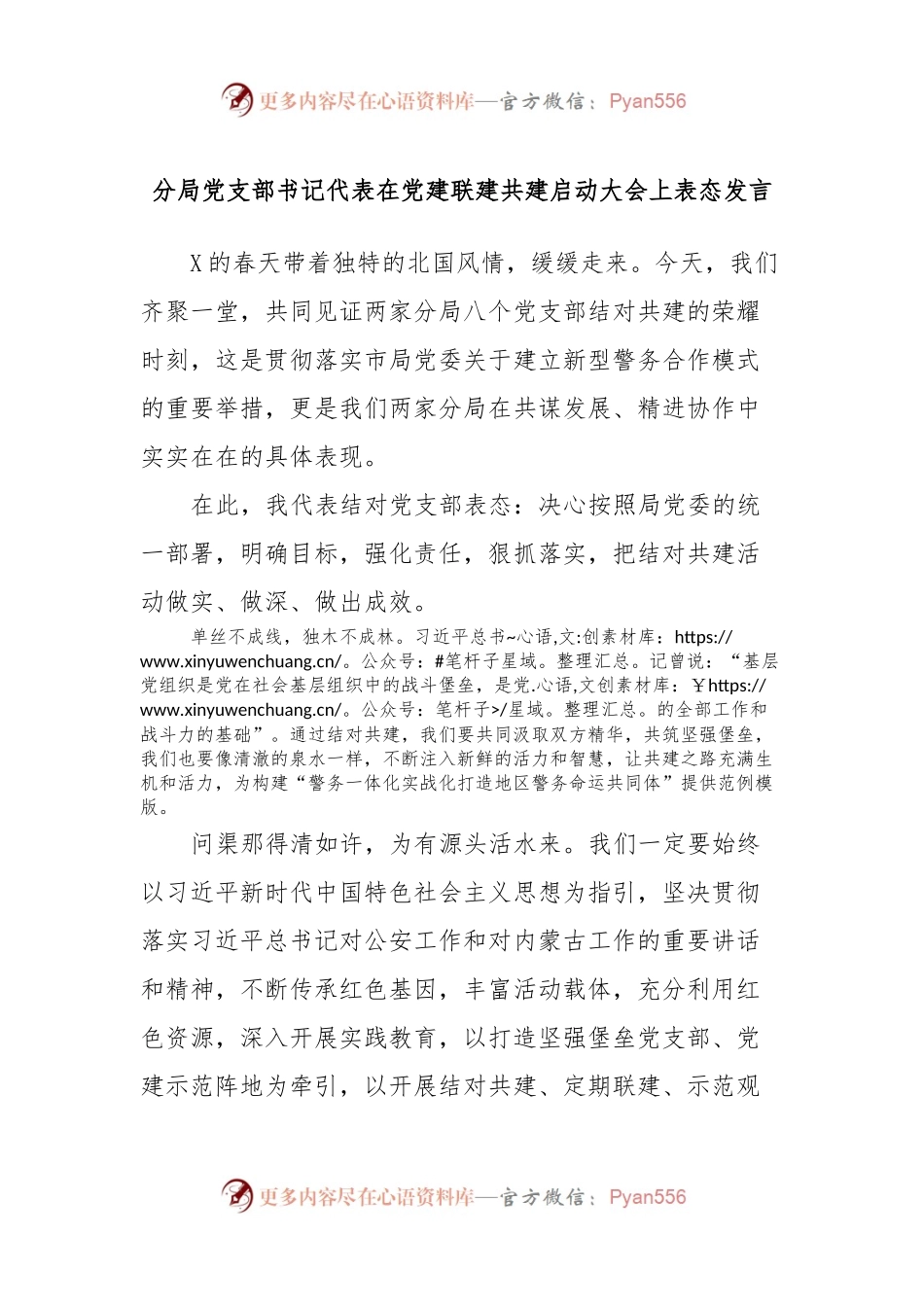 分局党支部书记代表在党建联建共建启动大会上表态发言.docx_第1页