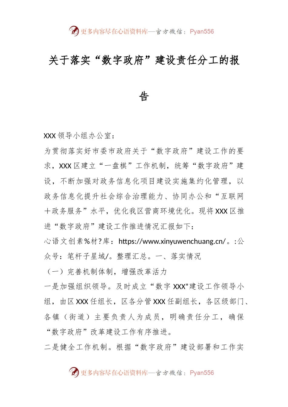 关于落实“数字政府”建设责任分工的报告.docx_第1页