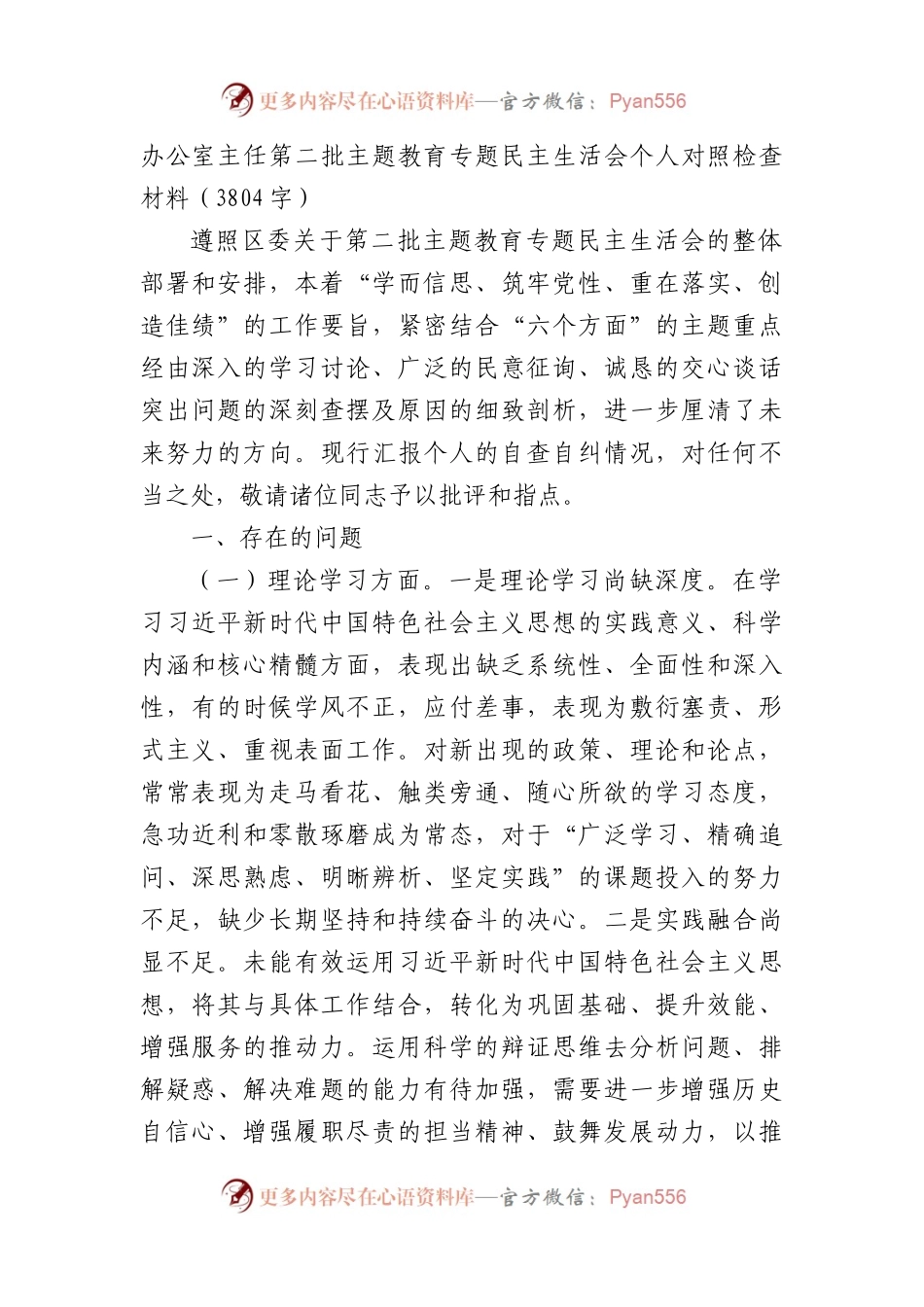 办公室主任第二批主题教育专题民主生活会个人对照检查材料.docx_第1页