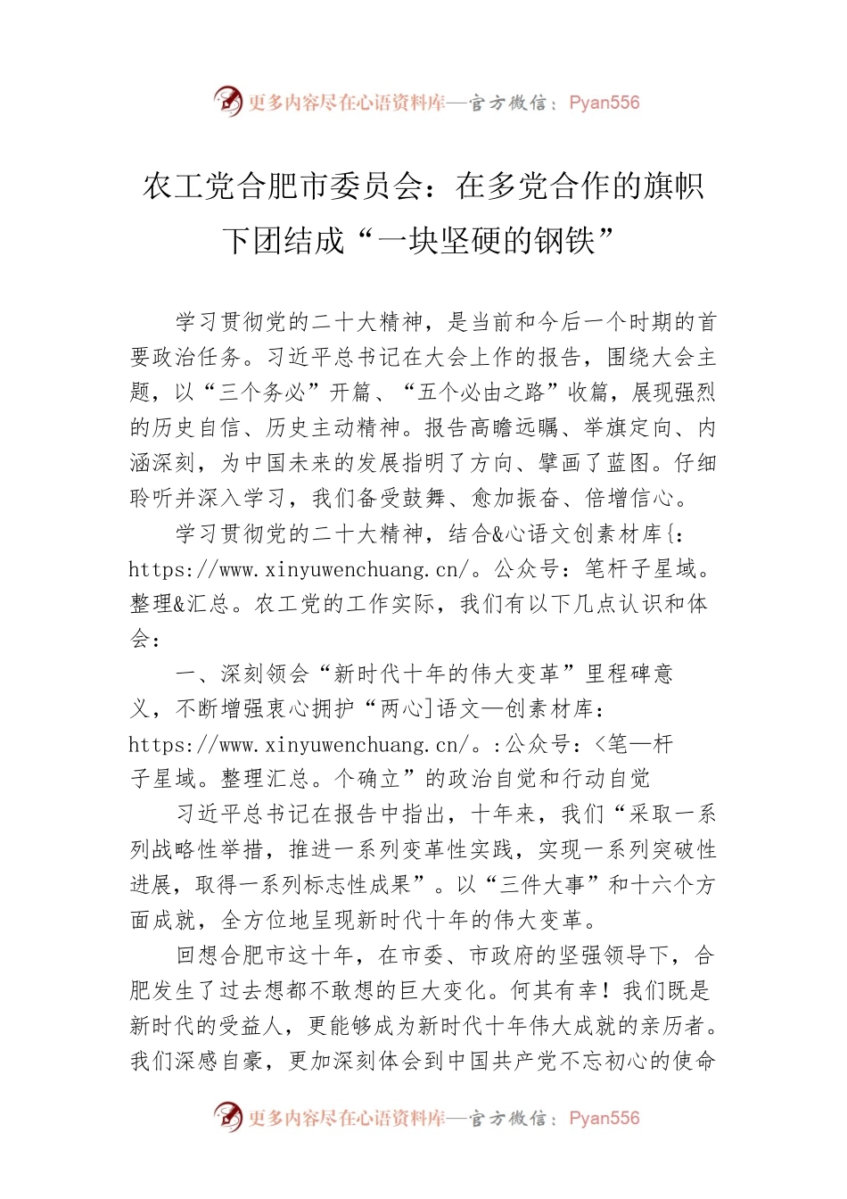 农工党合肥市委员会：在多党合作的旗帜下团结成“一块坚硬的钢铁”（20221111）.docx_第1页