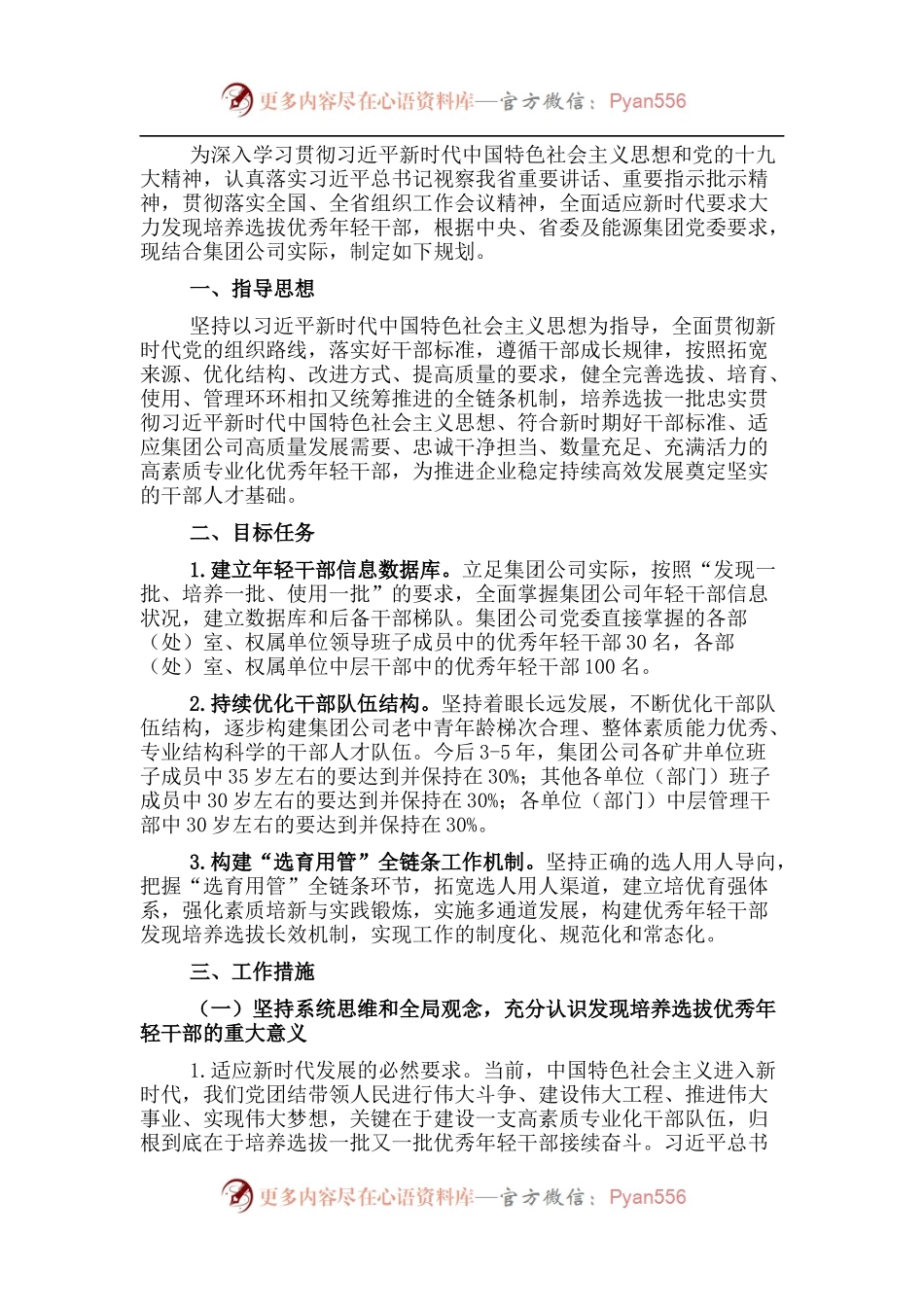 关于适应新时代要求大力发现培养选拔优秀年轻干部的中期规划方案.docx_第1页