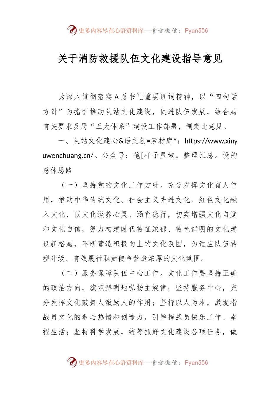 关于消防救援队伍文化建设指导意见.docx_第1页