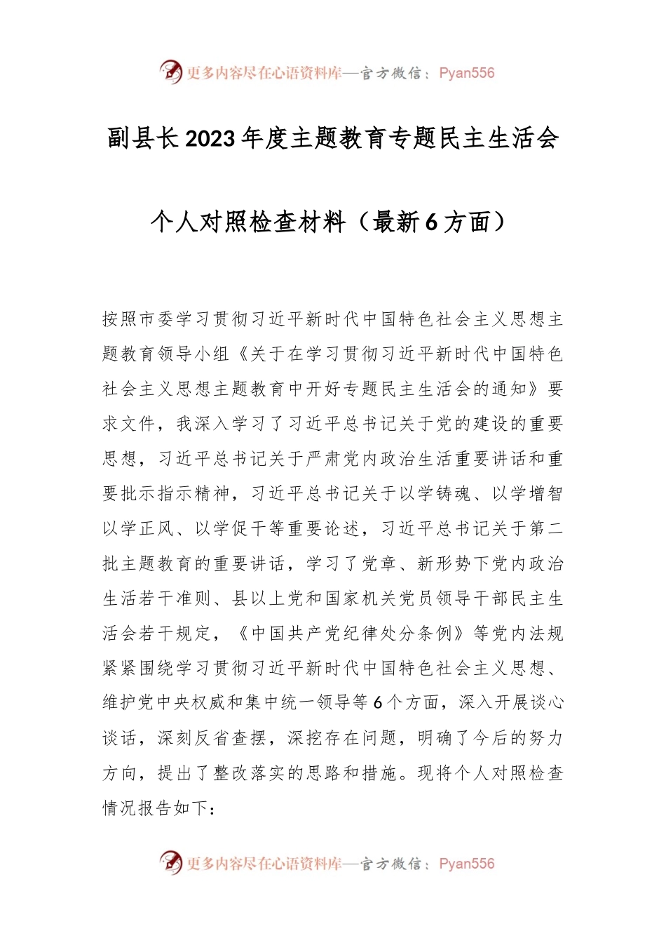 副县长2023年度主题教育专题民主生活会个人 对照检查材料（最新6方面）.docx_第1页