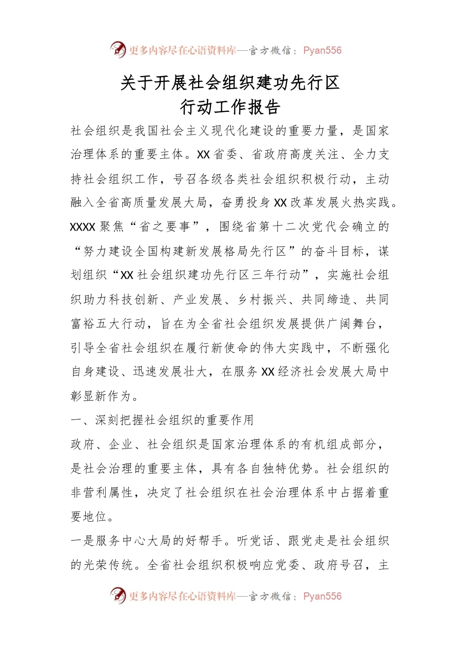 关于开展社会组织建功先行区行动工作报告.docx_第1页