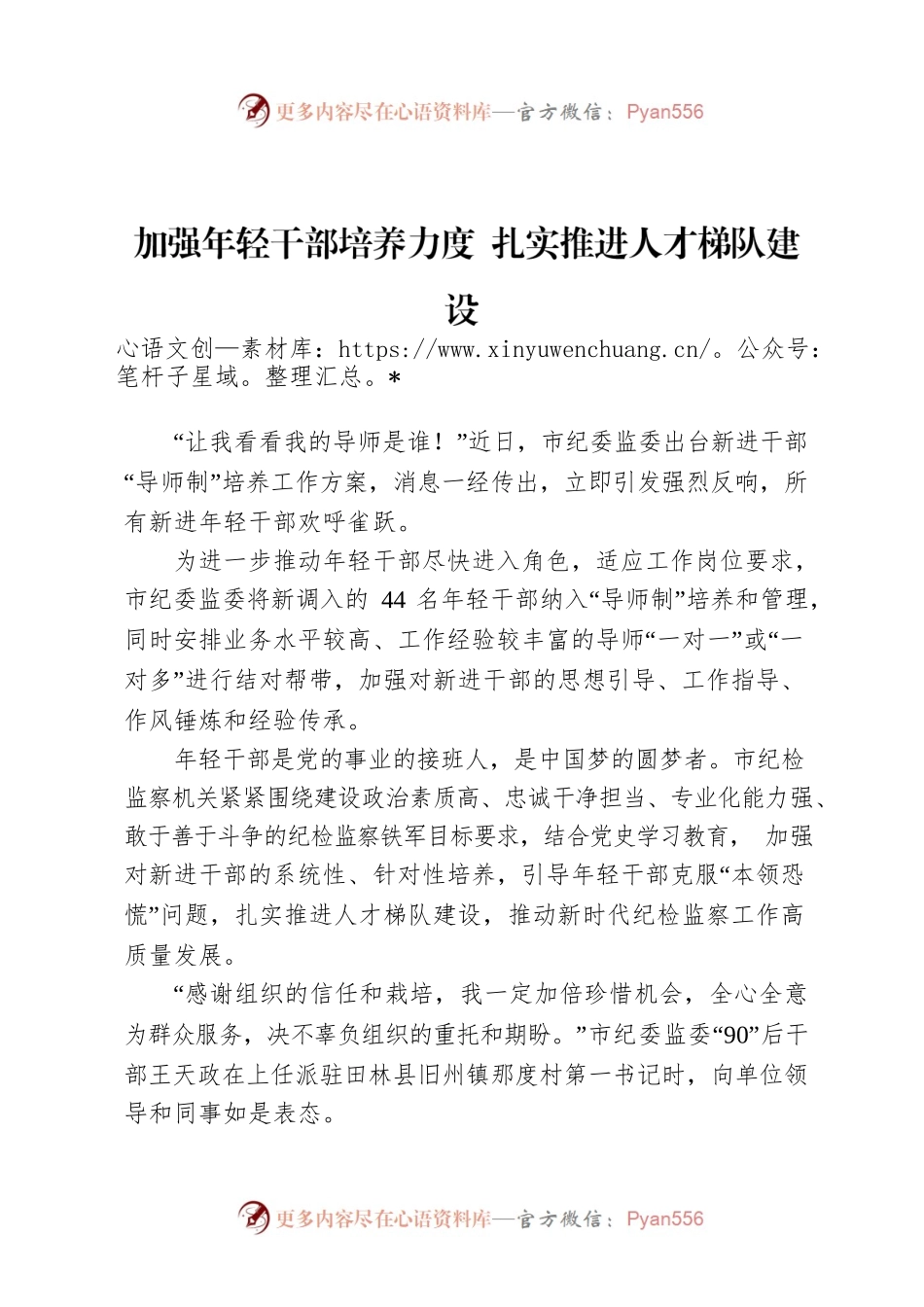 加强年轻干部培养力度 扎实推进人才梯队建设.docx_第1页