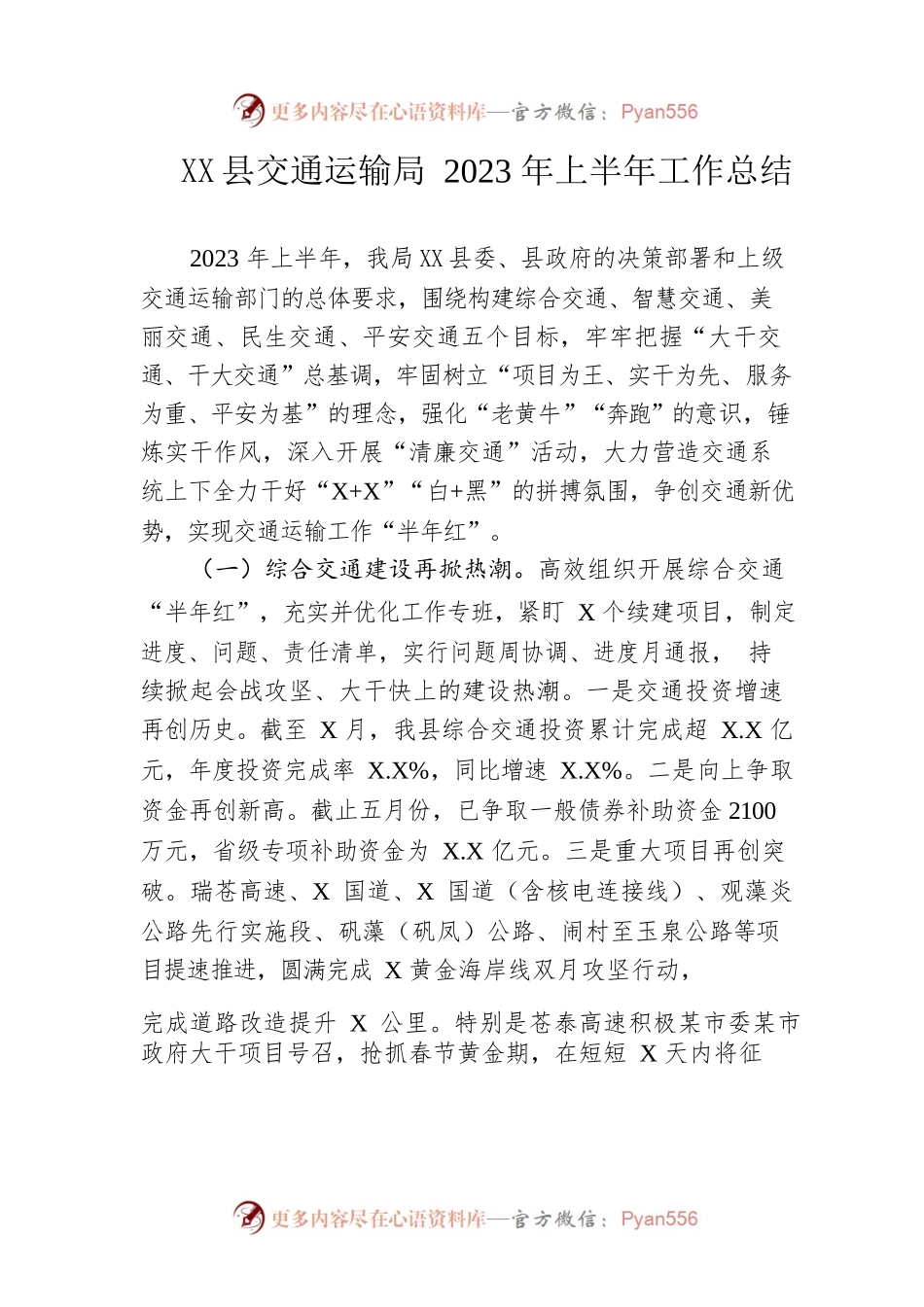 县交通运输局2023年上半年工作总结（20230628）.docx_第1页