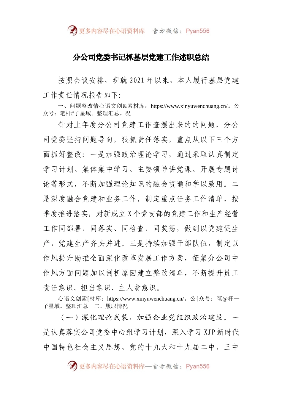 分公司党委书记抓基层党建工作述职总结(01).docx_第1页