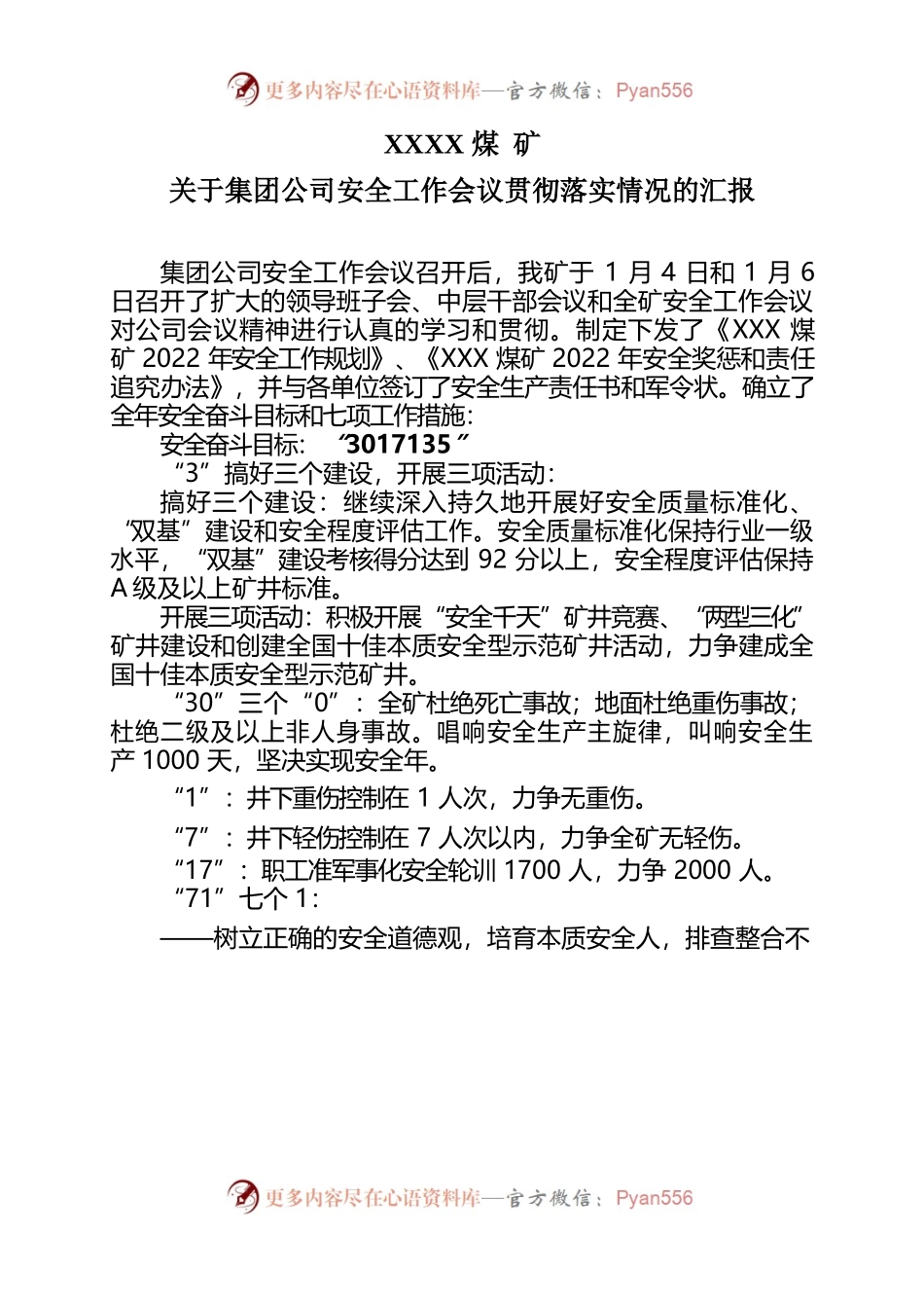 关于集团公司安全工作会议贯彻落实情况的汇报.docx_第1页
