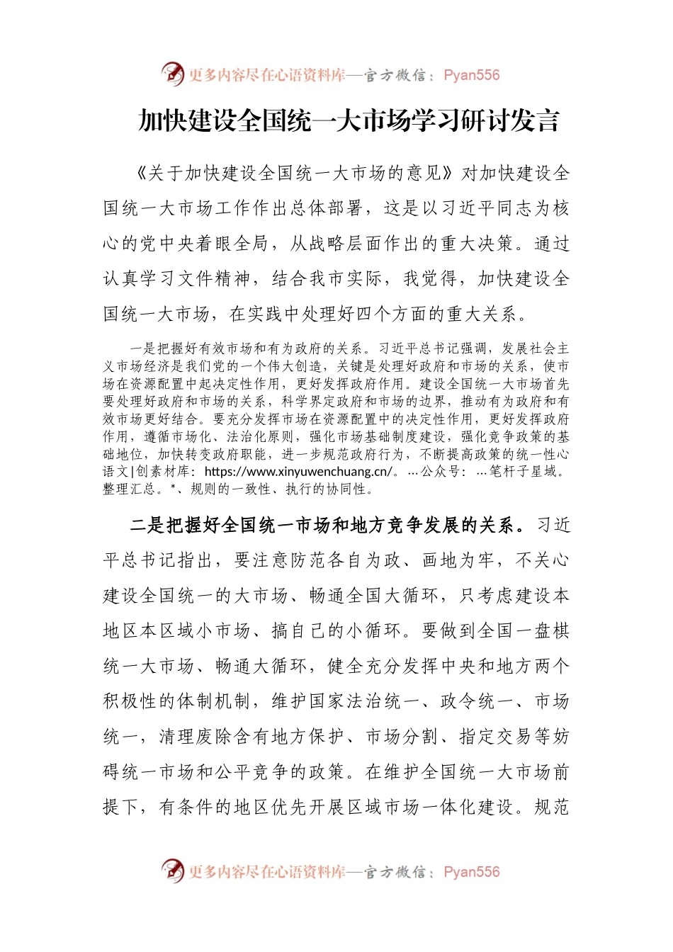 加快建设全国统一大市场学习研讨发言.docx_第1页
