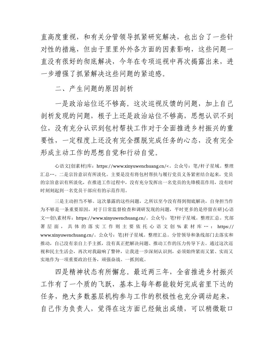 包村帮扶领导巡视（巡察）整改民主生活会发言（公司2000字）.docx_第2页